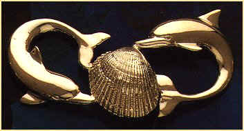 14K gold dolphin and clam shell omega slider