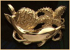 14K gold dolphin, shell, and starfish omega slider