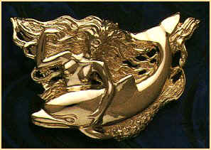 14 K gold mermaid and dolphin omega slider