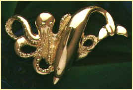 14K gold dolphin and octopus omega slider