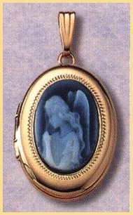 14K gold oval cameo locket with angel
