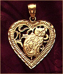 cat in heart gold charm