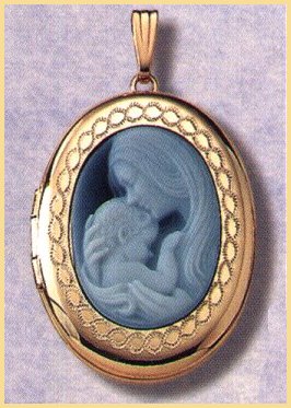 14K gold cameo locket with mother and baby