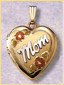 14K gold heart locket with white gold Mom and Black Hills gold trim