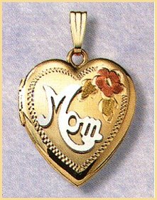 14K gold heart locket with white gold Mom and Black Hills gold trim