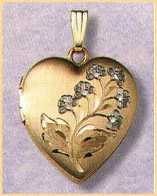 14K yellow gold heart locket with white gold accents