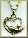 14K white or yellow gold cat in heart pendant or charm