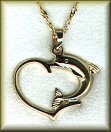 14K white or yellow gold dolphin in heart pendant or charm