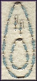 14K gold-filled necklace, earring and bracelet set in aquamarine and pearl